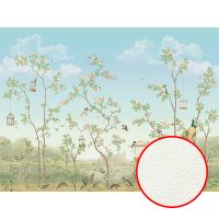 Фреска Ortograf Chinoiserie 33955 Фактура флок FLK Флизелин (4*3) Голубой/Зеленый, Деревья/Птицы — фото 1, Фрески