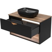 Тумба под раковину Brevita Bergen 90 BER-07090-19-02-1Я подвесная Черная матовая Дуб Галифакс олово — фото 6, Мебель для ванной