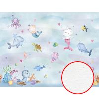 Фреска детская Ortograf Little Friends 34388 Фактура бархат FX Флизелин (4*3) Голубой/Разноцветный, Рыбы/Мультимедия — фото 1, Фрески