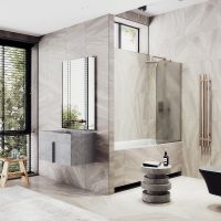 Шторка на ванну Maybah Glass MGV-125-2у 340x1400 в узком профиле Бронза стекло бронзовое матовое — фото 2, Неподвижные шторки для ванной