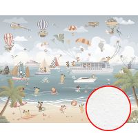 Фреска детская Ortograf Детские 21170 Фактура бархат FX Флизелин (3,85*3) Голубой/Бежевый/Серый, Корабли/Люди/Море — фото 1, Фрески