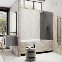 Шторка на ванну Maybah Glass MGV-613-2 600x1400 поворотная на монопетле Бронза стекло графитовое — фото 3, Неподвижные шторки для ванной