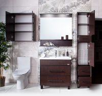 Шкаф пенал Бриклаер Чили 35 4627125415081 с бельевой корзиной Венге — фото 4, Мебель для ванной