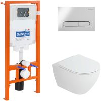 Комплект унитаза Cezares Stylus-Tor CZR-6601-TH-TOR/CZR2316SC с инсталляцией BelBagno BB002-80/BB005-PR-CHROME с сиденьем Микролифт и клавишей смыва Хром глянцевый — фото 1, Комплекты унитаз + инсталляция