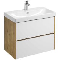 Тумба под раковину Aquaton Сканди 80 1A283001SDZ90 подвесная Белый глянец Дуб рустикальный — фото 1, Тумбы под раковину