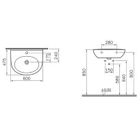 Раковина Vitra Zentrum 60 5786B003-0001 Белая — фото 6, Раковины подвесные