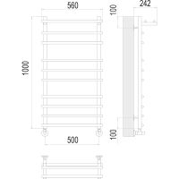 Водяной полотенцесушитель Terminus Ватра П10 500x1000 4670078529497 с полкой Хром, нижнее подключение, G 1/2" ВР, с угловым соединением — фото 4, Водяные полотенцесушители