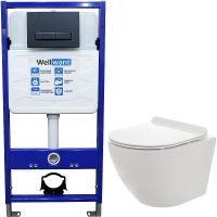 Комплект унитаза AQUAme AQM2002 с инсталляцией WellWant Standart 50 WWISI111BB с сиденьем Микролифт и Черной матовой клавишей смыва — фото 1, Комплекты унитаз + инсталляция