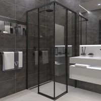 Душевой уголок Veconi Rovigo RV-47B 80x80 RV47B-80-01-C4 профиль Черный матовый стекло прозрачное — фото 1, Квадратные душевые уголки