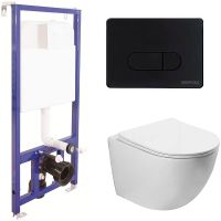 Комплект унитаза Vincea Globo VT1-14S с инсталляцией Berges Novum D5 040235 с сиденьем Микролифт и Черной матовой клавишей смыва — фото 1, Комплекты унитаз + инсталляция
