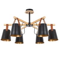 Люстра Artelamp Thomas A7032PL-6BK Черная Медь Светлое дерево — фото 1, Люстры