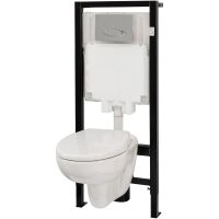 Комплект унитаза с инсталляцией Jacob Delafon Brive E21733RU-00 с сиденьем Микролифт и клавишей смыва Хром — фото 1, Комплекты унитаз + инсталляция