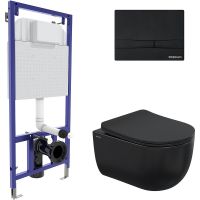 Комплект унитаза Berges Ventas Black с инсталляцией Novum 043326 Черный с сиденьем Микролифт и Черной Soft touch клавишей смыва — фото 1, Комплекты унитаз + инсталляция