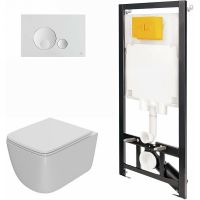 Комплект унитаза с инсталляцией Point Меркурий 886914GBO1+PN41831 с сиденьем Микролифт и Белой клавишей смыва — фото 1, Унитазы