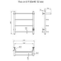 Электрический полотенцесушитель Тругор ПЭК 6 П СП 60x40 с полкой Хром — фото 3, Электрические полотенцесушители