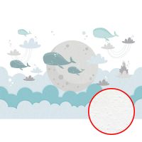 Фреска детская Ortograf Для малышей 33510 Фактура бархат FX Флизелин (4*2,7) Бирюзовый/Серый, Облака/Рыбы — фото 1, Фрески