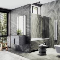 Шторка на ванну Maybah Glass MGV-133-1у 440x1400 в узком профиле Белый стекло графитовое матовое — фото 2, Неподвижные шторки для ванной