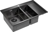 Кухонная мойка Paulmark Kroner 78/2SF Вороненая сталь арт-PM227851-GML — фото 2, Кухонные мойки