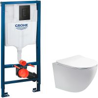 Комплект унитаза Aquatek Европа AQ1900-00 с инсталляцией Grohe Rapid SL 38811KF0 с сиденьем Микролифт и Черной матовой клавишей смыва — фото 1, Комплекты унитаз + инсталляция