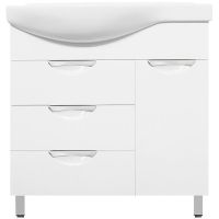 Тумба под раковину Style Line Жасмин 82 R ЛС-00000527 с бельевой корзиной Белая — фото 1, Тумбы под раковину