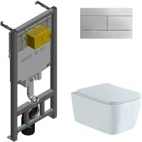 Комплект унитаза Aquatek Либра New AQ1148N-00 с сиденьем Микролифт и инсталляцией Jacob Delafon E29025-NF+E4316-CP с клавишей смыва Хром — фото 1, Комплекты унитаз + инсталляция