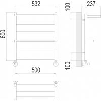 Водяной полотенцесушитель Terminus Анкона П6 500x600 4670078529954 с полкой Хром, нижнее подключение, G 1/2" ВР — фото 3, Водяные полотенцесушители