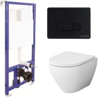 Комплект унитаза AM.PM Spirit FlashClean C701700WH+C707857WH с инсталляцией Berges Novum D5 040235 с сиденьем Микролифт и Черной матовой клавишей смыва — фото 1, Комплекты унитаз + инсталляция