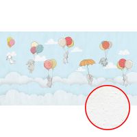 Фреска детская Ortograf Для самых маленьких 33709 Фактура бархат FX Флизелин (5*2,7) Голубой/Разноцветный, Животные/Воздушные шары/Облака — фото 1, Фрески