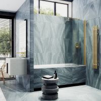 Шторка на ванну Maybah Glass MGV-620-3 700x1400 поворотная на монопетле Золото стекло сатиновое — фото 3, Неподвижные шторки для ванной