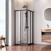 Душевой уголок AM.PM Sunny 80х80 W87G-403-8080-BT профиль Черный матовый стекло прозрачное — фото 3, Квадратные душевые уголки