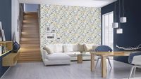 Обои RASCH Garden 868500 Винил на флизелине (0,53*10,05) Белый/Синий/Оранжевый, Листья/Цветы — фото 4, Обои для стен