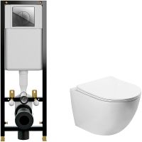 Комплект унитаза SantiLine SL-5005 с инсталляцией Cersanit Black 35 S-IN-BLACK-Cg-w с сиденьем Микролифт и клавишей смыва Хром — фото 1, Комплекты унитаз + инсталляция