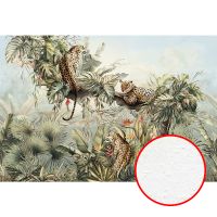 Фреска Ortograf Its Jungle 33673 Фактура бархат FX Флизелин (4*2,7) Голубой/Зеленый/Оранжевый, Листья/Животные — фото 1, Фрески