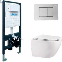 Комплект унитаза с инсталляцией Abber Bequem AC1100-AC0105-AC0120 с сиденьем Микролифт и клавишей смыва Хром — фото 1, Комплекты унитаз + инсталляция