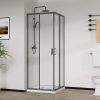 Душевой уголок Vincea City 90x90 VSS-5CT900CLGM профиль Вороненая сталь стекло прозрачное — фото 2, Квадратные душевые уголки