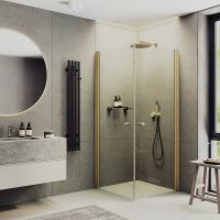 Душевой уголок Maybah Glass MGY-1292-3 900x900x1980 на монопетлях Золото стекло прозрачное — фото 1, Душевые уголки