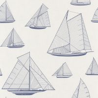 Обои Casadeco Rivage 84026131 Винил на флизелине (0,53*10,05) Белый/Синий, Корабли — фото 1, Обои для стен
