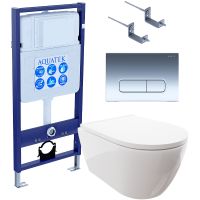 Комплект унитаза с инсталляцией Aquatek Set Aquatek Поларис-016 4в1 с сиденьем Микролифт и клавишей смыва Хром глянцевый — фото 1, Комплекты унитаз + инсталляция