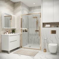 Душевая дверь Grossman Cosmo 130 100.K33.02.130.32.00 профиль Золото сатин стекло прозрачное — фото 3, Раздвижные душевые двери