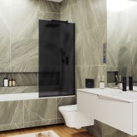 Товар: Шторка на ванну Maybah Glass MGV-88-6у 800x1400 в узком профиле Черный стекло графитовое матовое - фото 1 Шторка на ванну Maybah Glass MGV-88-6у 800x1400 в узком профиле Черный стекло графитовое матовое — фото 1, Неподвижные шторки для ванной