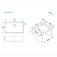 Кухонная мойка Alveus Nox 60 BRS 740x440x200 1149927 Брашированная сталь — фото 6, Кухонные мойки