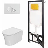 Комплект унитаза с инсталляцией Point Вега 886914GBO1+PN41711 с сиденьем Микролифт и Белой клавишей смыва — фото 1, Унитазы