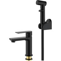 Смеситель для раковины Splenka S05.12.06 с гигиеническим душем Черный матовый — фото 1, Смесители для раковины