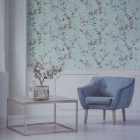 Обои Andrea Rossi Gavi 54373-5 Винил на флизелине (1,06*10) Голубой/Зеленый/Розовый, Бабочки/Цветы — фото 4, Обои для стен