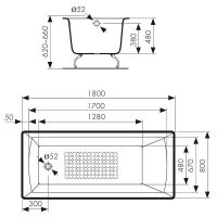 Чугунная ванна Kaiser 180х80 КВ-1806 с антискользящим покрытием — фото 2, Ванны