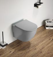 Унитаз CeramaLux 2197MH подвесной Светло-серый матовый с сиденьем Микролифт — фото 2, Унитазы