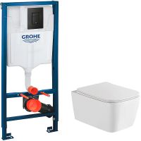 Комплект унитаза WellWant Tesoro WWU01111W с инсталляцией Grohe Rapid SL 38811KF0 с сиденьем Микролифт и Черной матовой клавишей смыва — фото 1, Комплекты унитаз + инсталляция