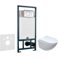 Комплект унитаза Ceruttispa B-2376-3 7183 с сиденьем Микролифт и инсталляцией WeltWasser WW Marberg 507 10000005949+10000005952 с клавишей смыва Хром глянцевый — фото 1, Комплекты унитаз + инсталляция