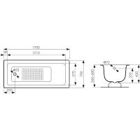 Чугунная ванна Kaiser 170х70 КВ-1606 с антискользящим покрытием — фото 5, Ванны