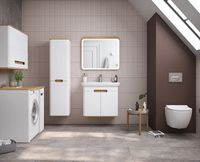 Шкаф пенал Vitra Sento 40 L 60854 подвесной с бельевое корзиной Белый матовый — фото 5, Пеналы для ванной комнаты